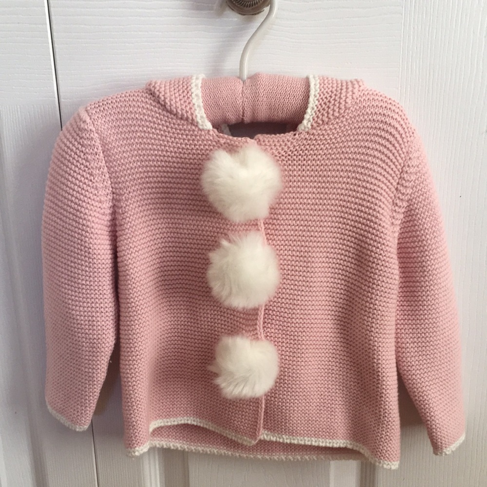 New Elegant Baby Pom Hooded Cardigan Pink
